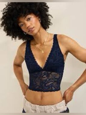 American Eagle Outfitters Navy Lace Bralette Longline